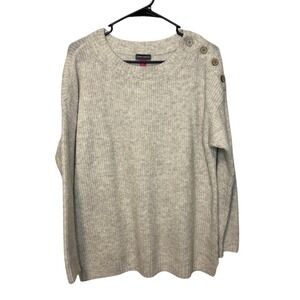 Vince Camuto Womens Pullover Sweater Crew Neck Long Sleeve Button Detail